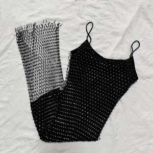 rhinestone netted midi dress